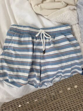 Parke Striped Blue & White Drawstring Lounge Shorts